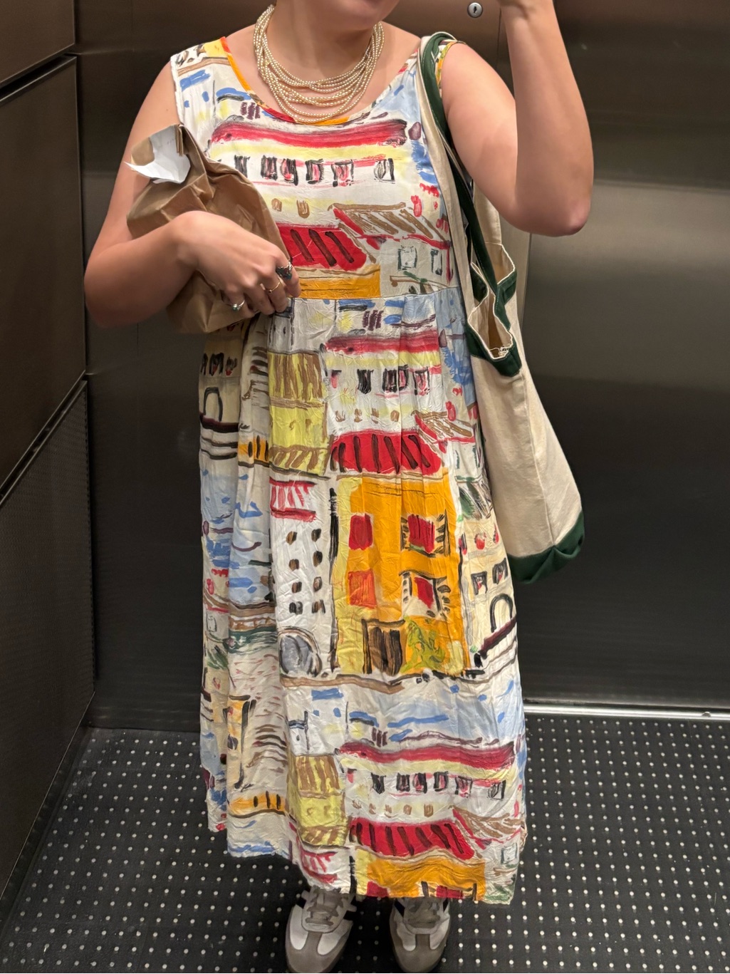 Vintage 90’s Jam's World Midi Dress M Print Sleeveless City Sea Colorful Slit